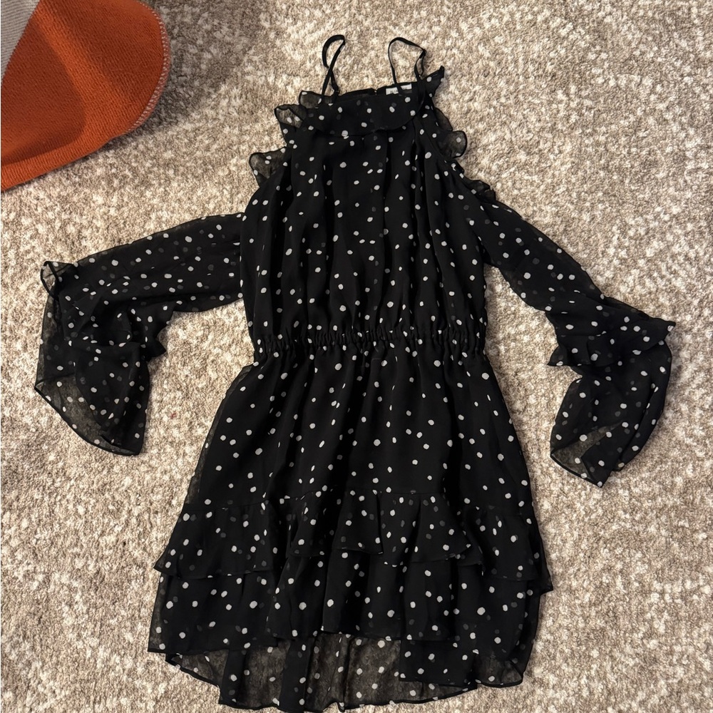 Blue Life Polka Dot Cold Shoulder Dress